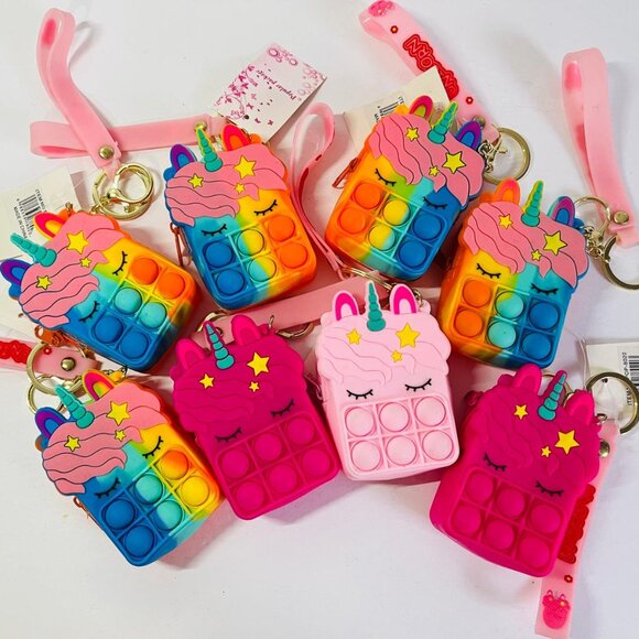 8 PCS  Unicorn Push Pop It Fidget Toy Gift Keychain Coin Purse - Picture 1 of 9